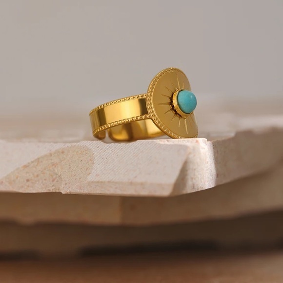 18K Gold Plated Natural Tianhe Stone Sun Ring - Picture 3 of 11